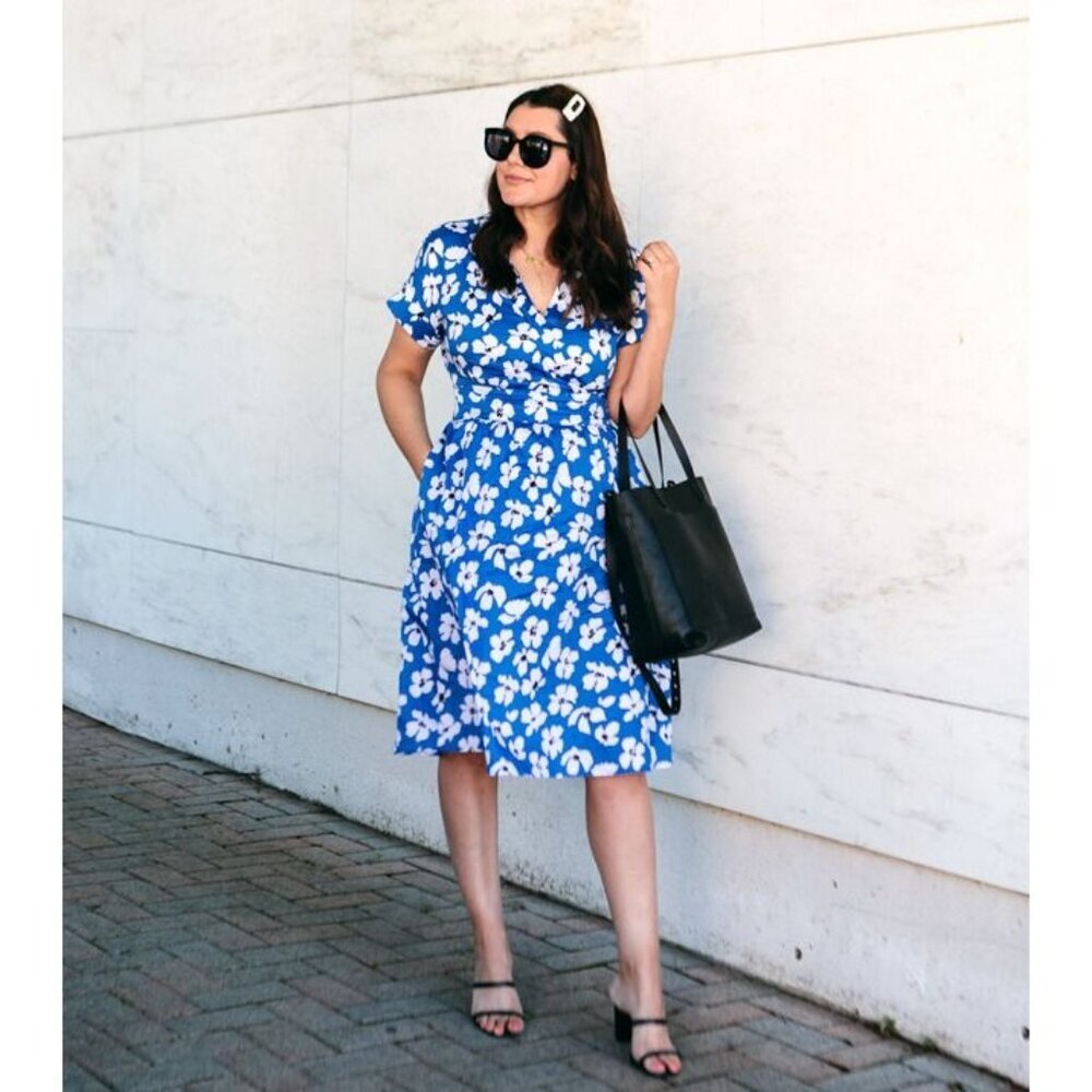 Who What Wear Midi Wrap Dress Women's 4X Plus Blue Floral Print V-Neck